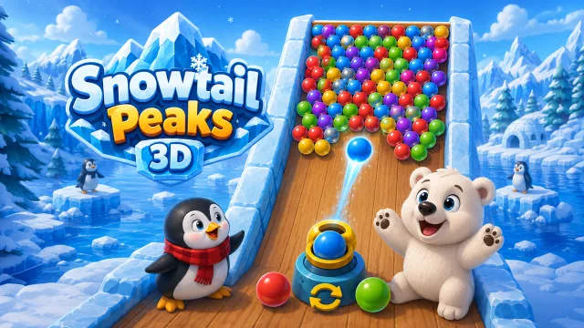Snowtail Zirveler: 3D Baloncuk Patlatma Macera oyununun kapağı
